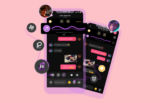 Magic Motion chat control screens with music and remote-control icons.