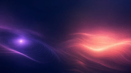 Abstract lavender and coral light waves for a wand versus small vibrator solo-play guide.
