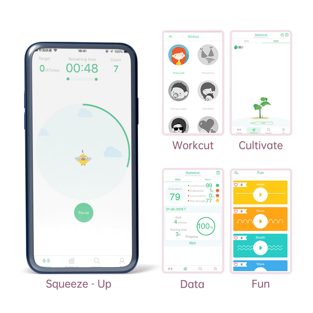 Magic Kegel app workout, training data, and guided session screens