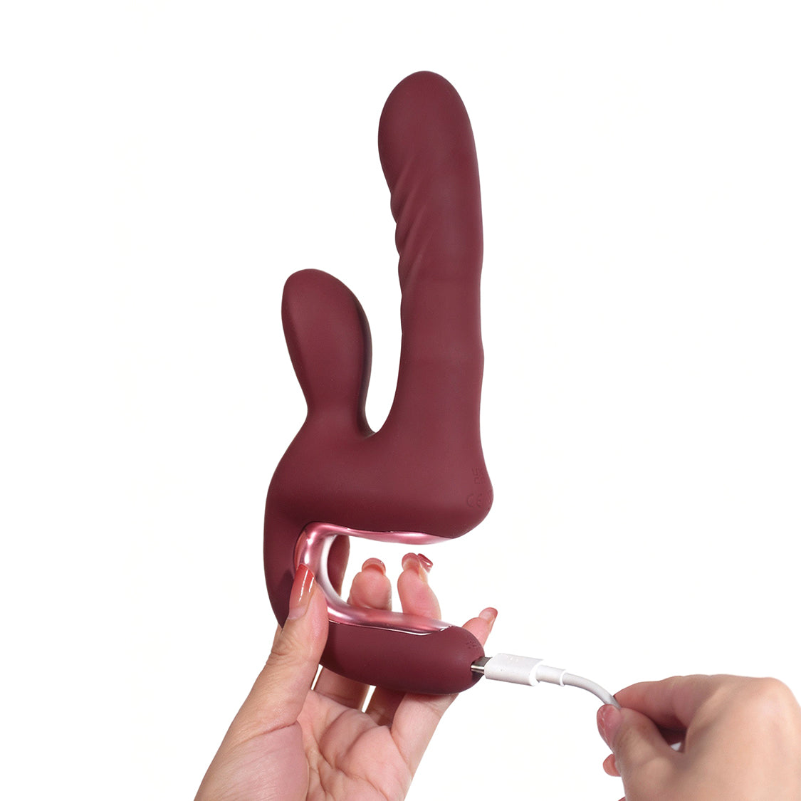 Red Magic Duet vibrator connected to the included Type-C charging cable
