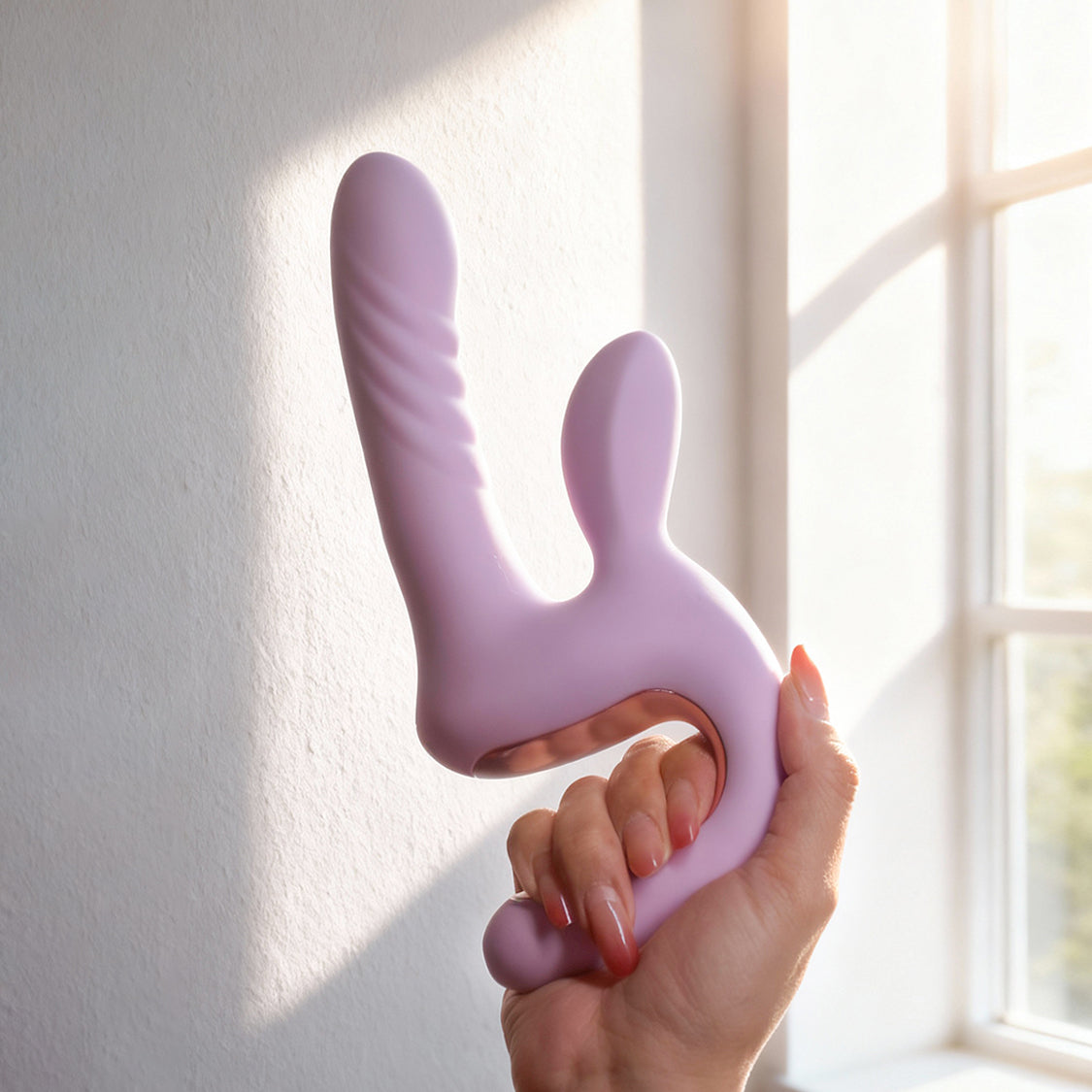 Purple Magic Duet held by its open-frame handle near a window