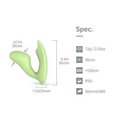 Magic Umi Green wearable vibrator specifications graphic